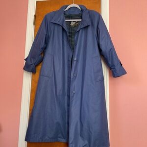 VTG London Fog Trench Coat Blue Women's Sz 8 Petite Wool Plaid Removable Lining
